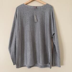 NWT Chicos Sparkle Dolman Sleeve Heather Grey Boat Neck 2 Bling Pullover Dressy